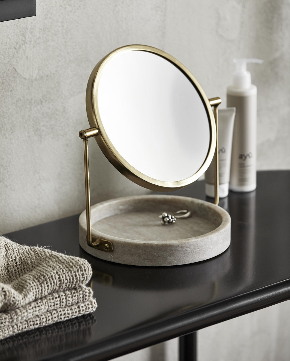HAJA bordspejl - H28,5 cm - Brun marmor/guld finish