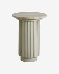 ERIE rundt sidebord i træ og marmor - ø40 cm - råhvid, brun, beige