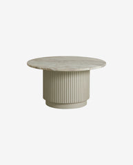 ERIE rundt sofabord i træ og marmor - ø75 cm - råhvid, brun, beige
