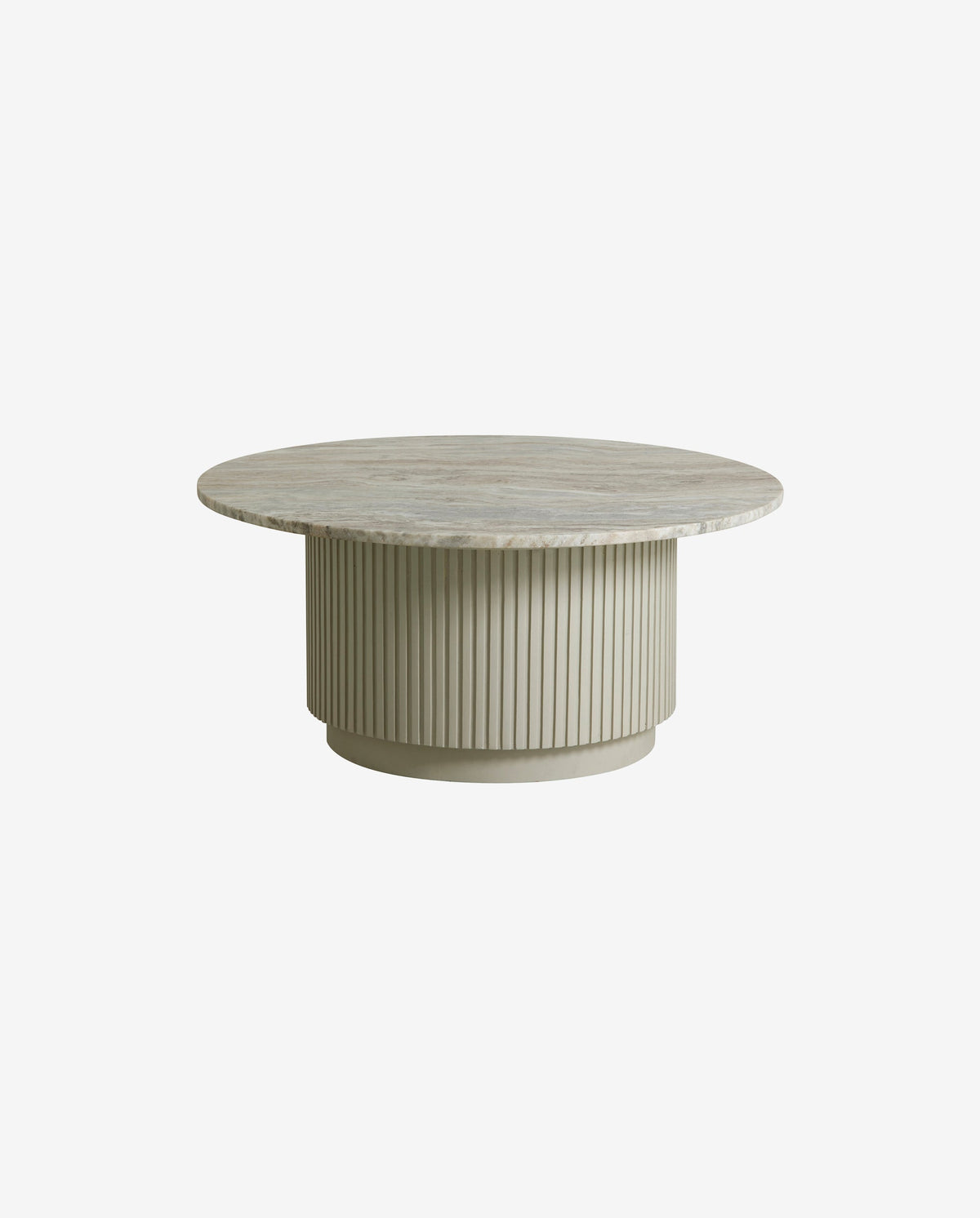 ERIE rundt sofabord i træ og marmor - ø90 cm - råhvid, brun, beige