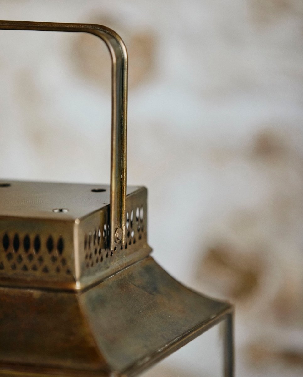 ANTIQUE lanterne i jern - h38 cm - guld finish