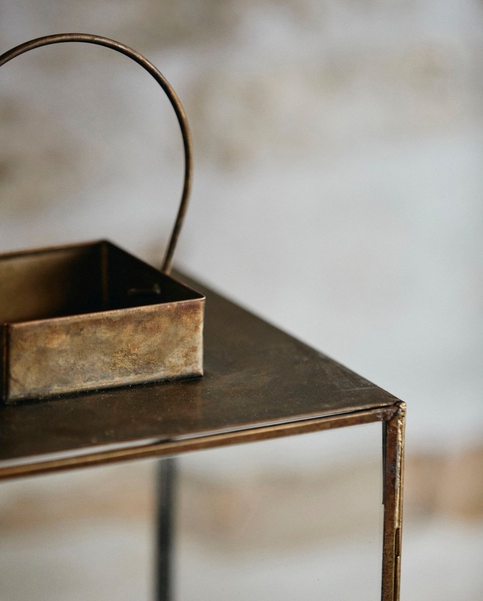 ANTIQUE lanterne i jern - h42 cm - guld finish