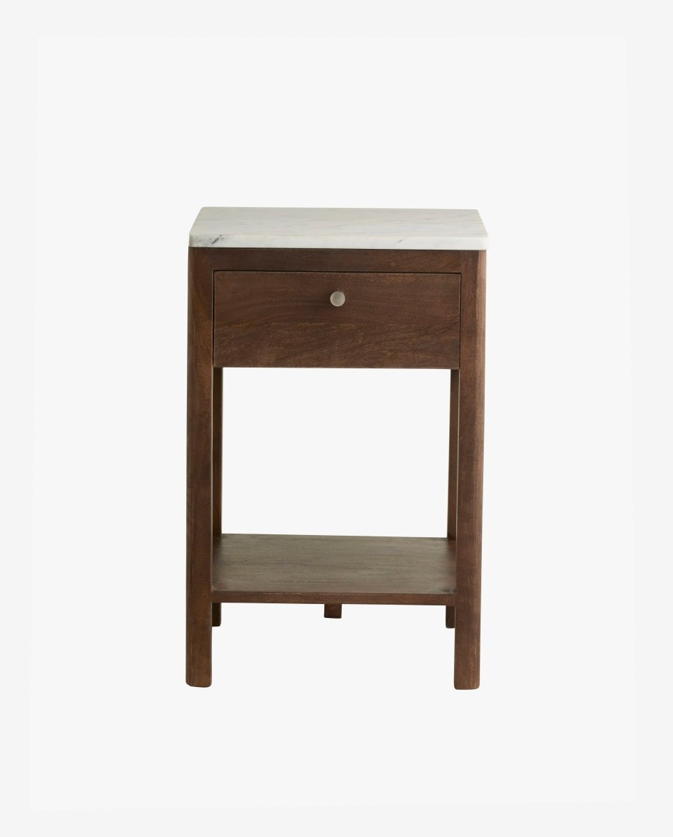 BILLE sengebord - brun/hvid marmor