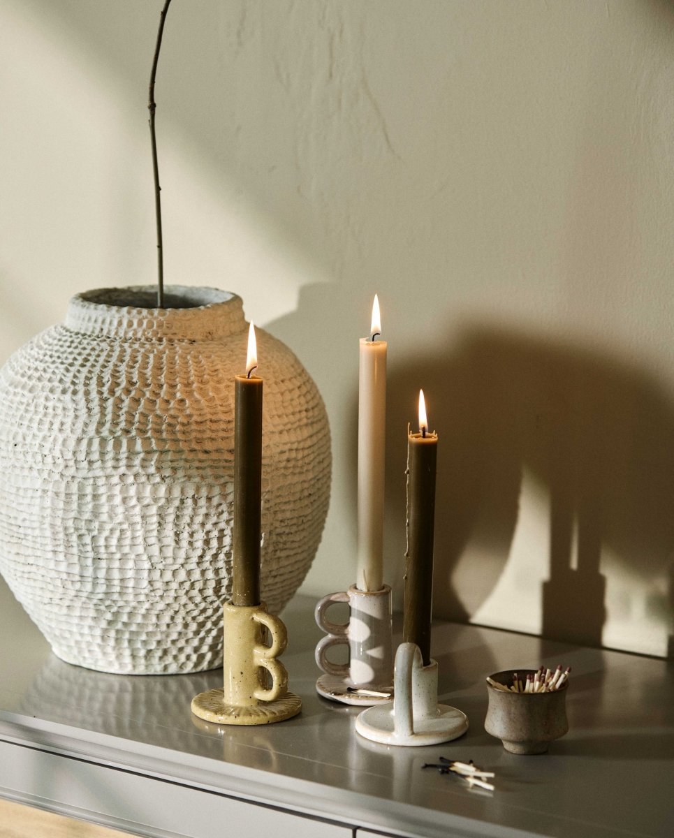 CANDLE, stearinlys, sæt m/4, 25cm - grøn