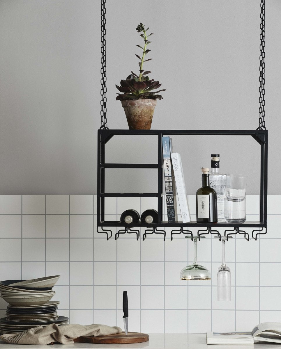 LOFT køkkenhylde i jern t/ophæng - 65x30 cm - sort